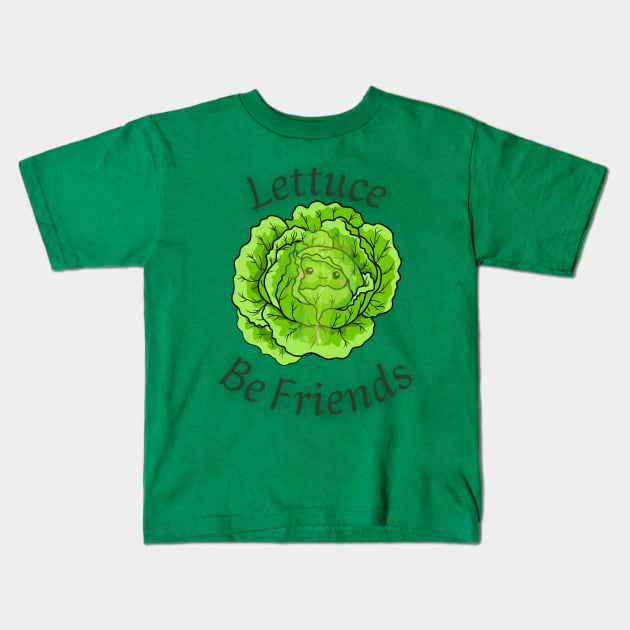 Lettuce Be Friends lettuce be happy, sticker, vegan, vegetarian, funny vegan, eat plants, vegan joke, lettuce be friends, lettuce, friends, vegetarian sticker, vegetarian masks, vegetarian phone cases, leafy green Kids T-Shirt by abdouhab